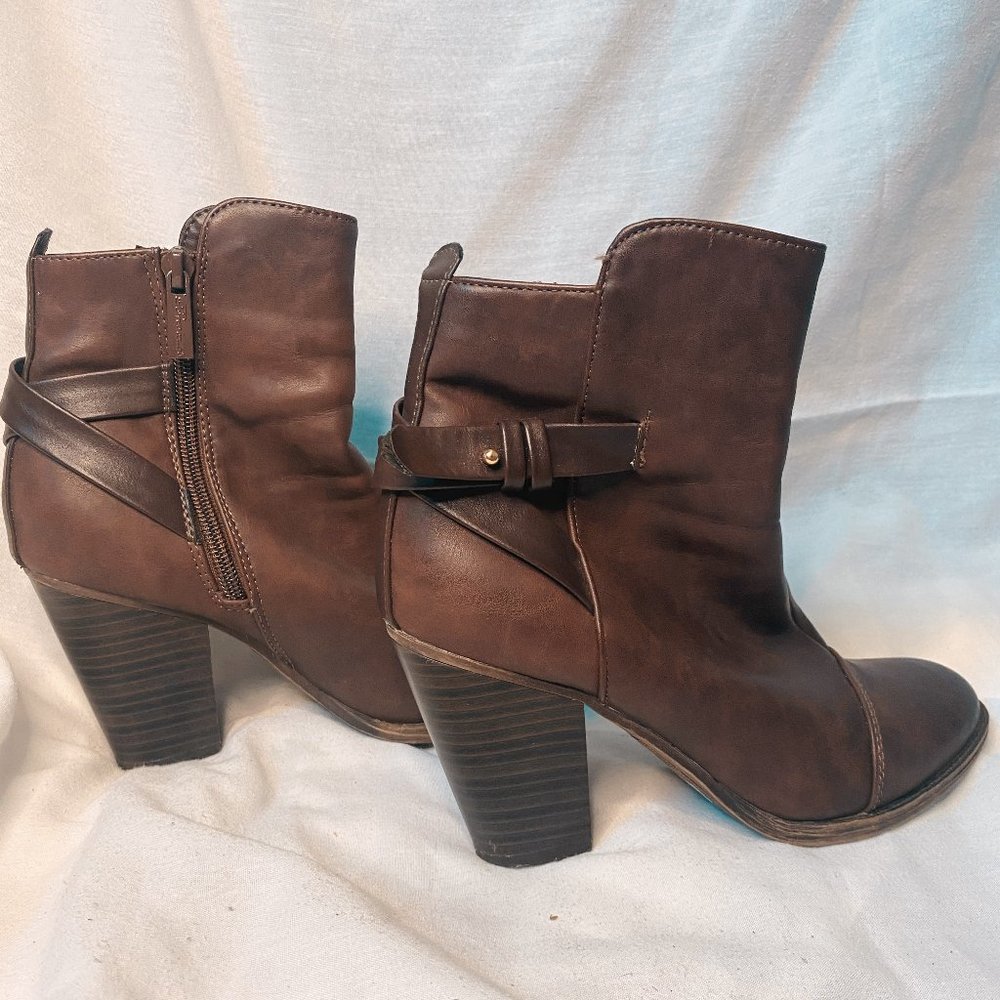 Brown Faux Leather Booties
